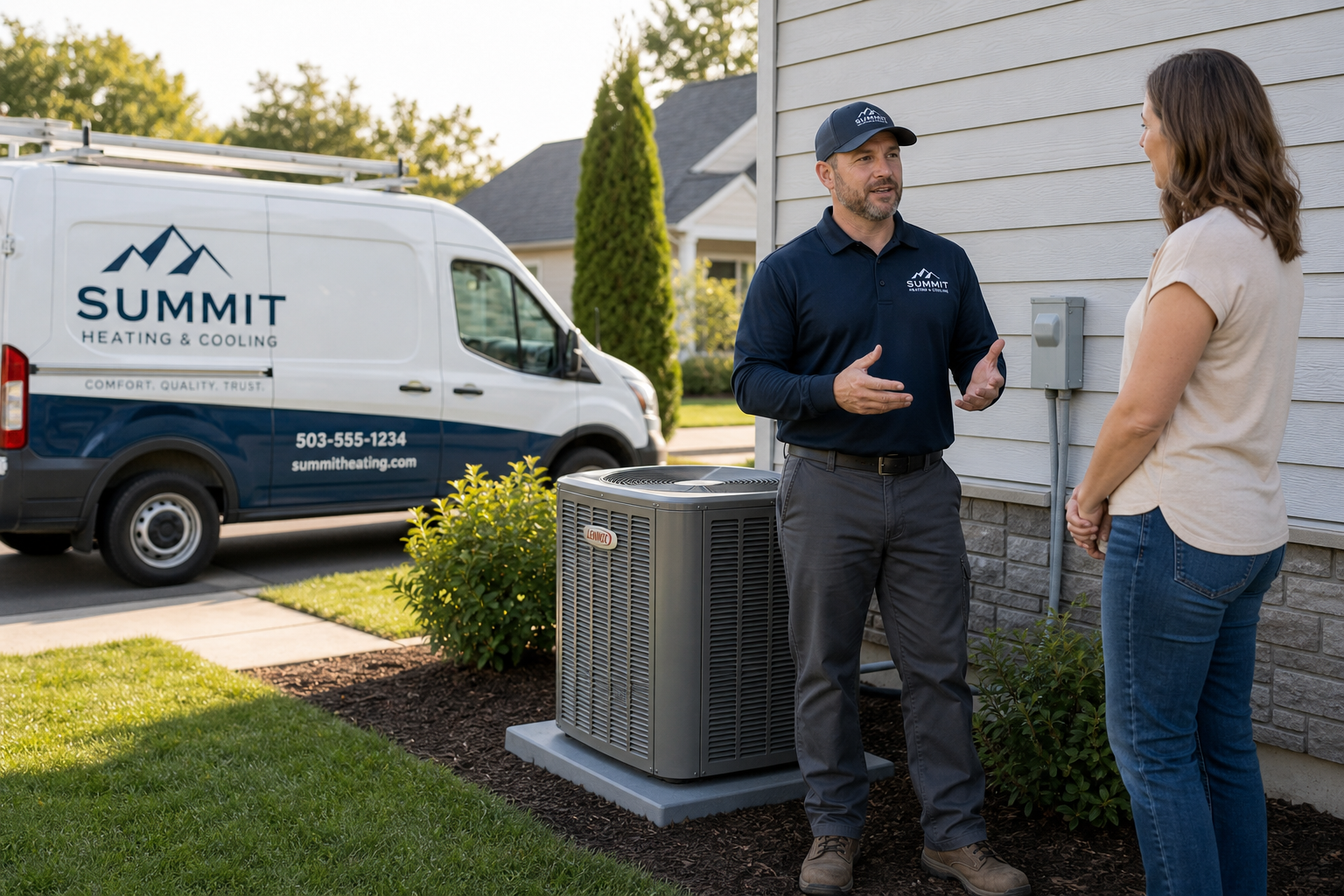 HVAC contractor meeting with a homeowner about a new system installation